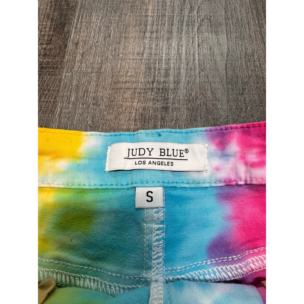 Judy Blue Rainbow Tie Dye Denim Shorts High Waist Raw Hem JB150065 Womens Small - Picture 2 of 6
